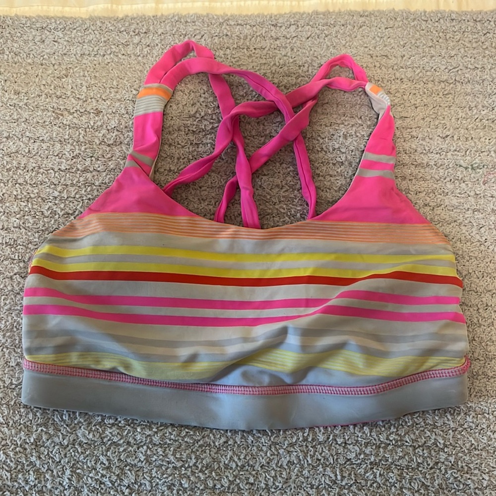 Lululemon Energy Bra in Groovy Stripe Multi / Raspberry Glo Light